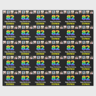 Papel De Regalo 82° cumpleaños: Arcoiris "82"; fotos y nombre de P