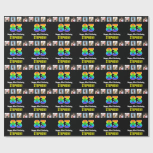 Papel De Regalo 83° cumpleaños: Arcoiris "83"; fotos y nombre de P
