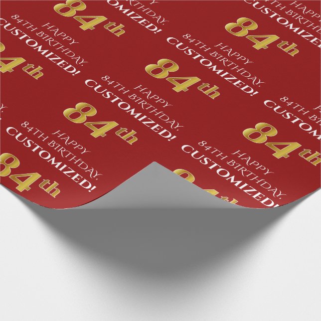 Papel De Regalo 84º cumpleaños: Elegante, Rojo, falso aspecto de o (Esquina)