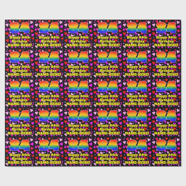 Papel De Regalo 84th Birthday: Loving Hearts Pattern, Rainbow # 84 (Costura)