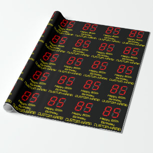 Papel De Regalo 85º cumpleaños: Red Digital Clock Style "85" + Nom