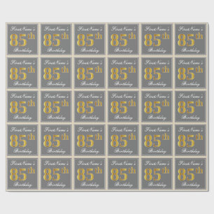 Papel De Regalo 85o cumpleaños del oro elegante, gris, falso +