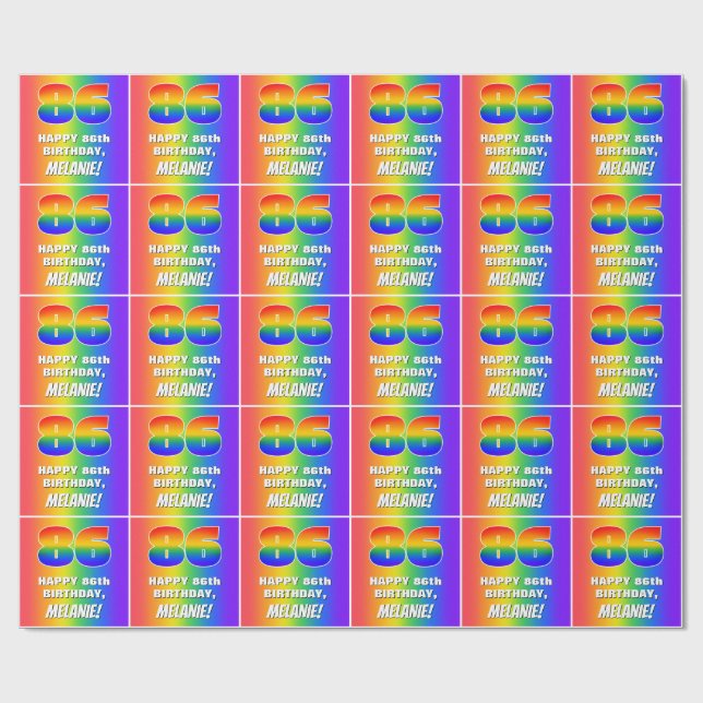 Papel De Regalo 86º cumpleaños: Colorido, divertido patrón arcoiri (Superficie plana)