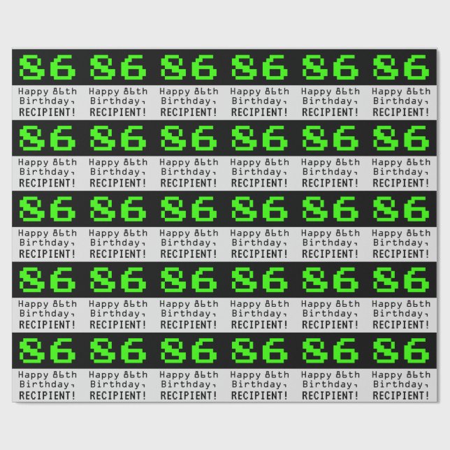 Papel De Regalo 86º cumpleaños - Nerdy / Geeky Style "86" y nombre (Superficie plana)