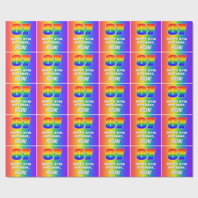 Papel De Regalo 87º cumpleaños: Colorido, divertido patrón arcoiri (Costura)