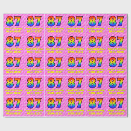 Papel De Regalo 87º cumpleaños: Rayas y corazones rosados, arcoiri