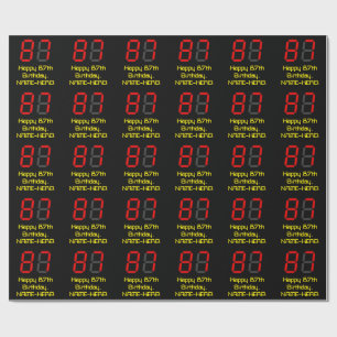 Papel De Regalo 87º cumpleaños: Red Digital Clock Style "87" + Nom