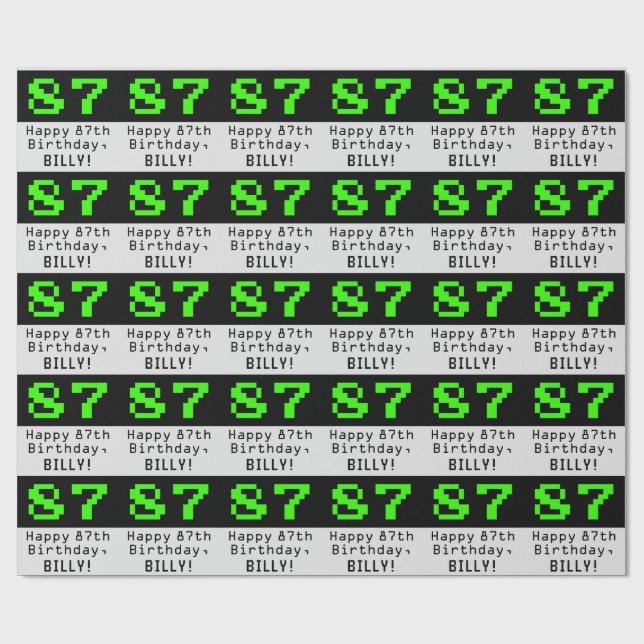 Papel De Regalo 87 cumpleaños - Nerdy / Geeky Style "87" y nombre (Superficie plana)
