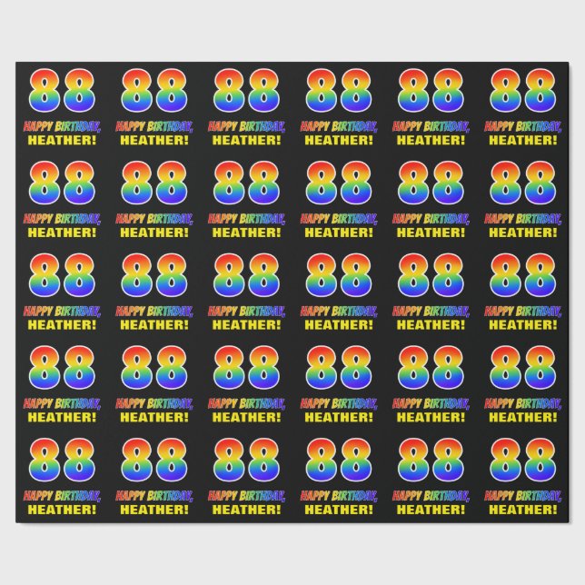 Papel De Regalo 88º cumpleaños: audaz, divertido, simple, arcoiris (Costura)