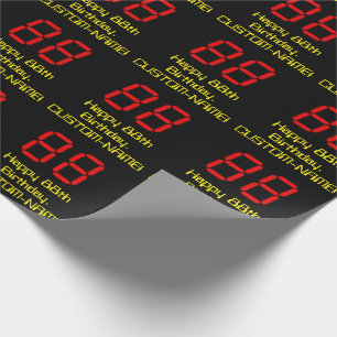 Papel De Regalo 88º cumpleaños: Red Digital Clock Style "88" + Nom