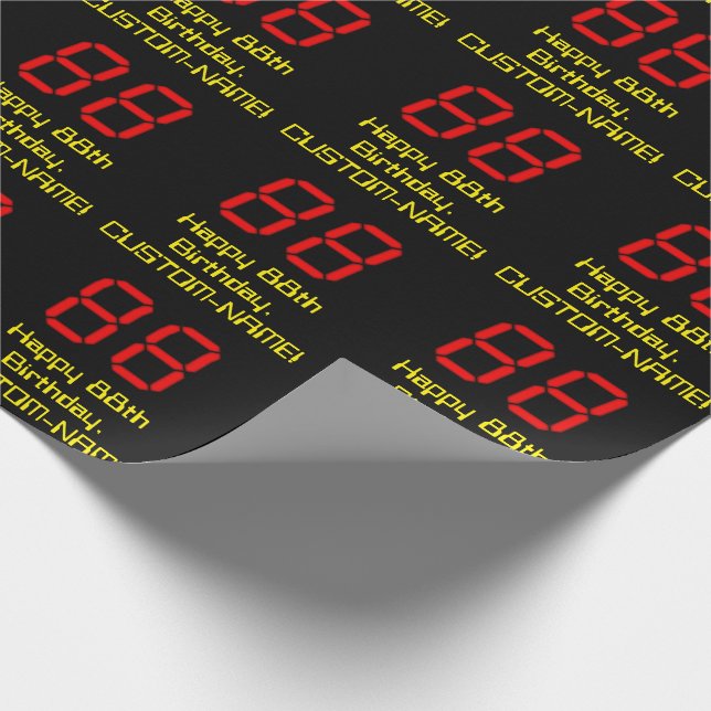 Papel De Regalo 88º cumpleaños: Red Digital Clock Style "88" + Nom (Esquina)