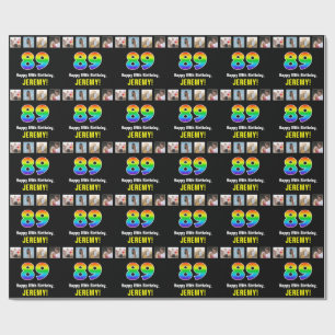 Papel De Regalo 89º cumpleaños: Arcoiris "89"; fotos y nombre de P