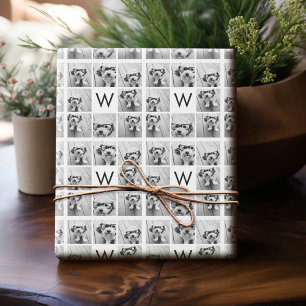 Papel De Regalo 8 Colaje de Fotos Monograma Personalizado Negro y 