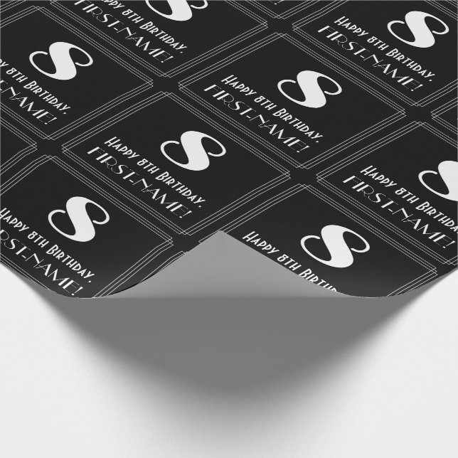 Papel De Regalo 8 Cumpleaños - Estilo Art Decó Inspirado "8", Nomb (Esquina)