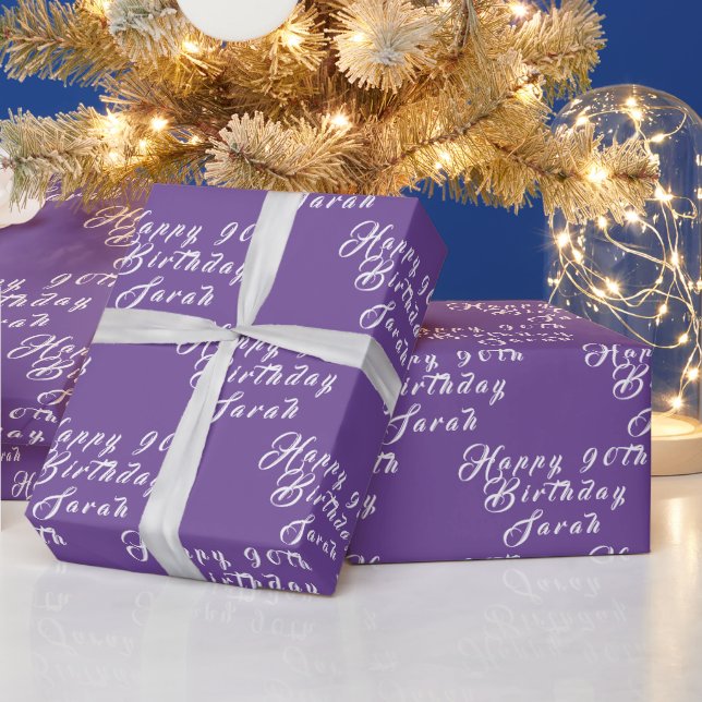 Papel De Regalo 90.ª fiesta de cumpleaños Patrón púrpura (Vacaciones)