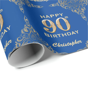 Papel De Regalo 90.º marco Purpurina azul y dorado