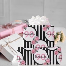 Papel De Regalo 90 cumpleaños moda rosas rosas rosas negras rayas 