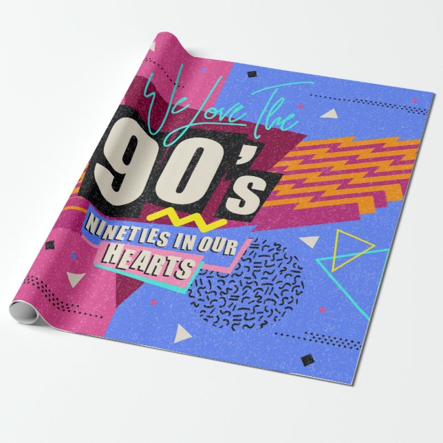 Papel De Regalo 90s and 80s poster. We Love The 90's. Retro style  (Desenrollado)