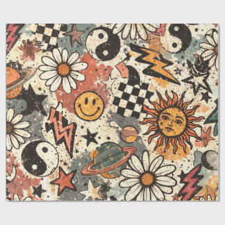 Papel De Regalo 90s Happy Faces Sun Flowers Pattern