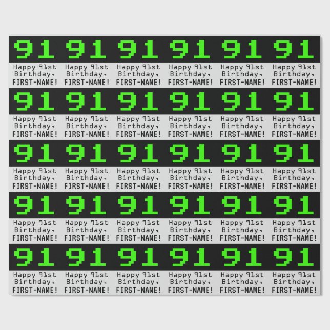 Papel De Regalo 91º cumpleaños - Nerdy / Geeky Style "91" y nombre (Superficie plana)