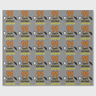 Papel De Regalo 91.º cumpleaños: Tembloroso tema de Halloween, nom
