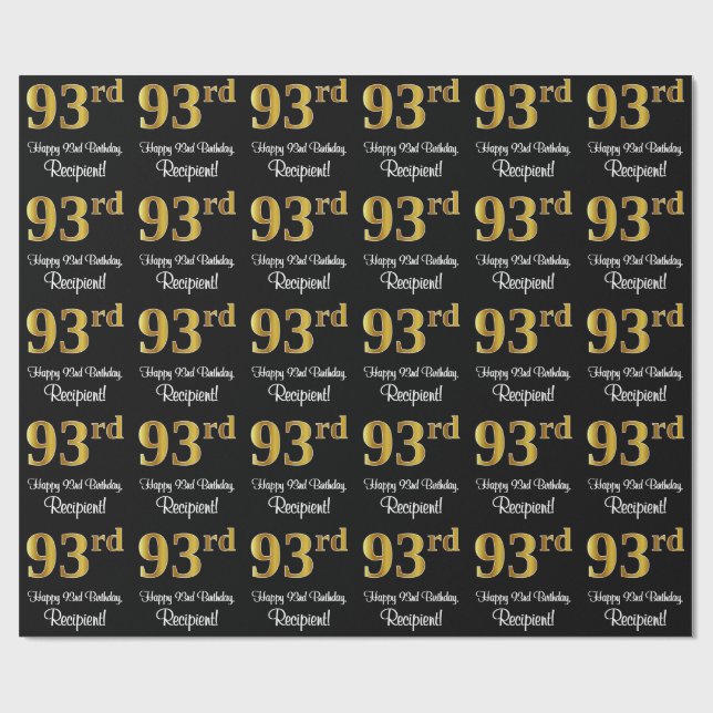 Papel De Regalo 93.ª Cumpleaños: Elegante y lujoso Faux Gold Look  (Superficie plana)