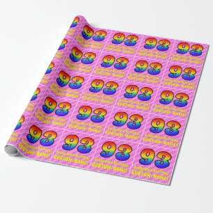 Papel De Regalo 93° cumpleaños: Rayas y corazones rosas, arcoiris