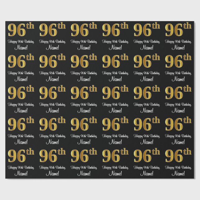 Papel De Regalo 96º cumpleaños: elegante y lujoso look de Faux Gol (Superficie plana)