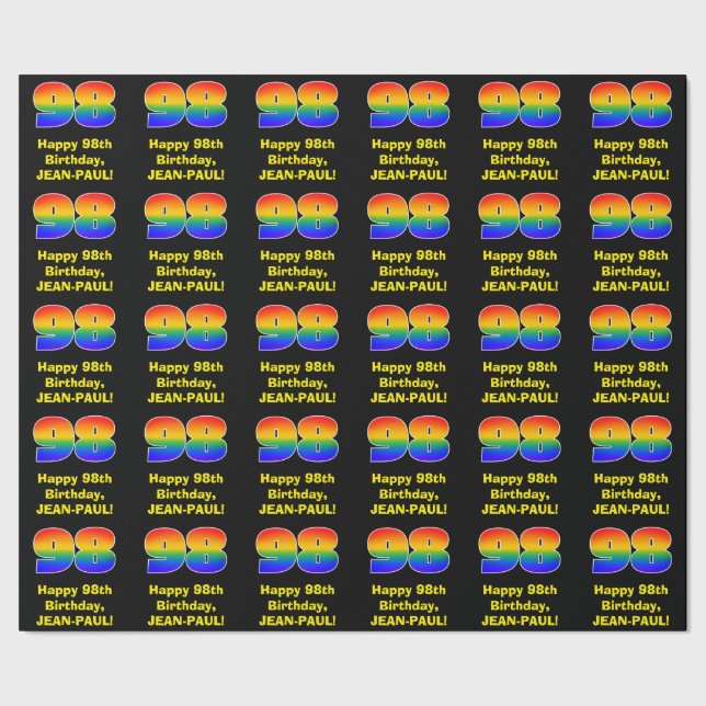 Papel De Regalo 98º cumpleaños: Inspirado en el arcoiris divertido (Costura)