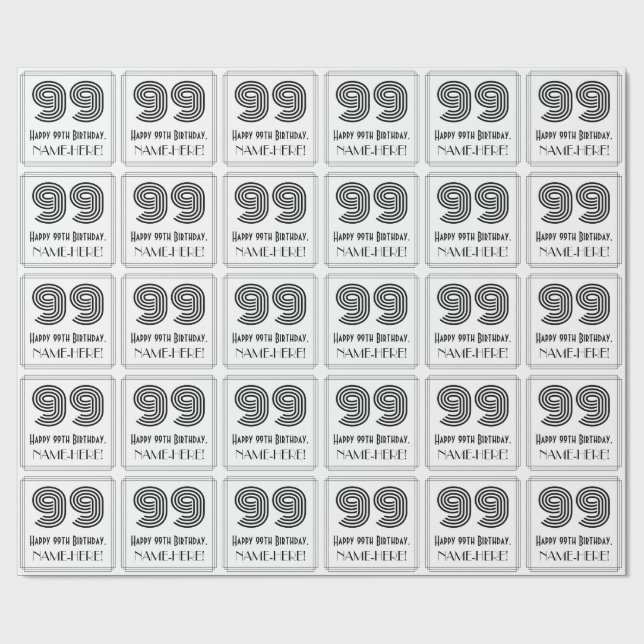 Papel De Regalo 99º cumpleaños: Estilo inspirado en el Art Deco "9 (Superficie plana)