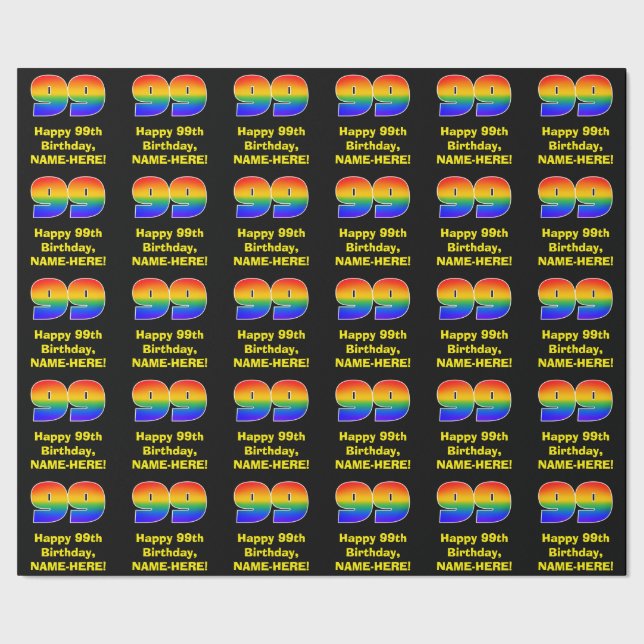 Papel De Regalo 99º cumpleaños: Inspirado arcoiris divertido y col (Costura)