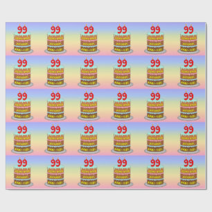 Papel De Regalo 99º cumpleaños: Torta divertida y velas + nombre p
