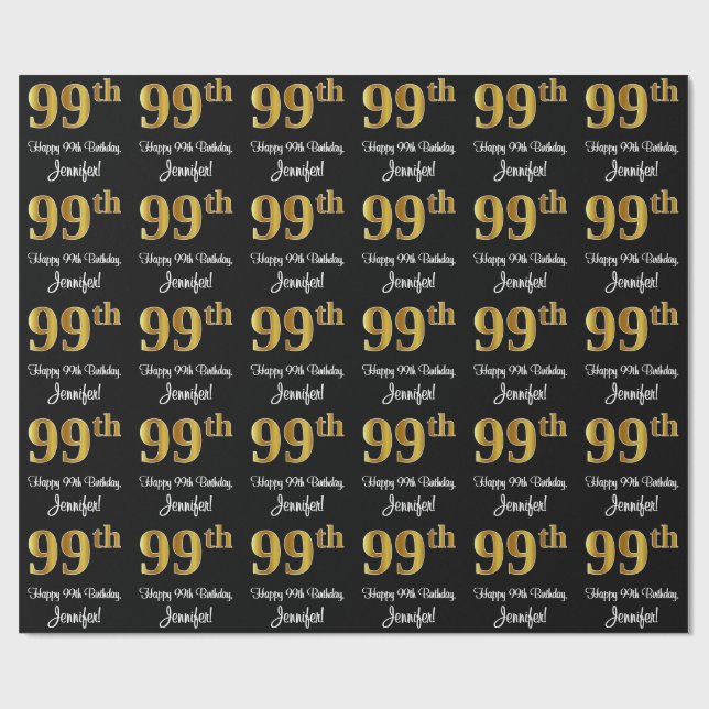 Papel De Regalo 99.º cumpleaños: elegante y lujoso aspecto de Faux (Superficie plana)