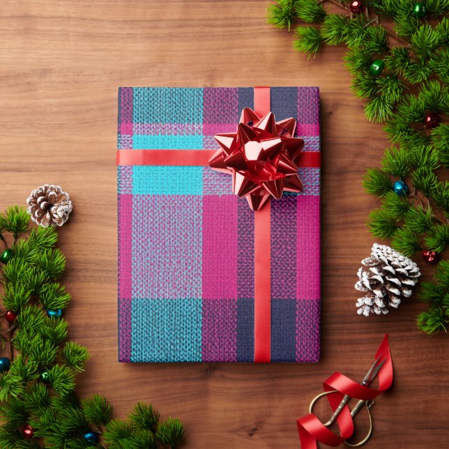 Papel de regalo a cuadros Neo-Fucsia (Regalo de vacaciones)