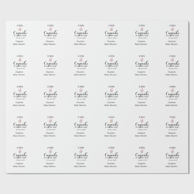 Papel De Regalo A little cupcake is on its way baby shower name da (Superficie plana)