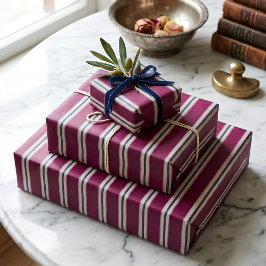 Papel de regalo a rayas de color burdeos ciruela i