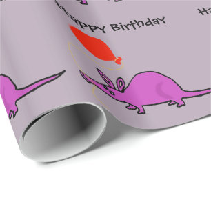 Papel De Regalo Aardvark púrpura divertido con el globo anaranjad