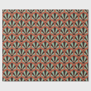 Papel De Regalo Abanico Art Deco en terracota, tinta y jade en for
