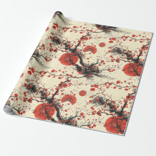 Papel De Regalo Abanico de Flor de Cerezo Japonesa Patrón (4)