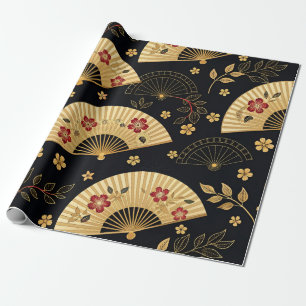 Papel De Regalo Abanico de oro japonés patrón Sakura