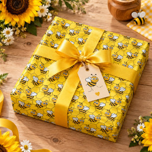 Papel De Regalo Abeja Amarilla y Girasol Cumpleaños 1er Año de Abe