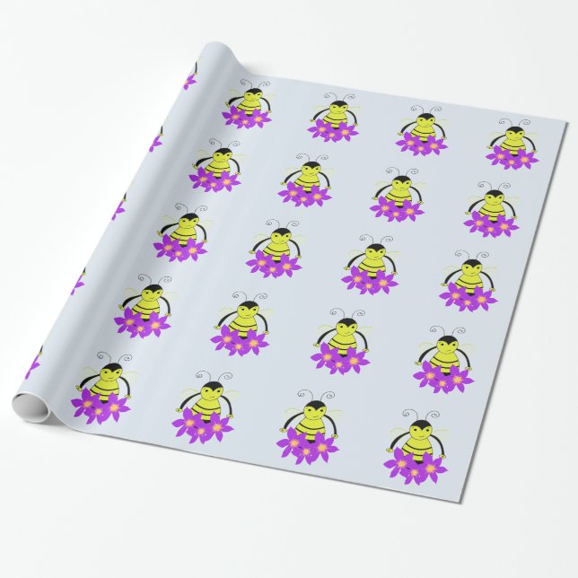 Papel De Regalo Abeja Caprichosa Con Flores Brillantes (Desenrollado)