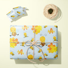 Papel De Regalo Abeja de burbuja feliz con flores niño pequeño