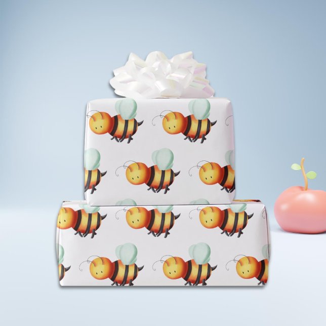 Papel De Regalo Abeja Melífera Adorable con Alas Azules Estampadas (Subido por el creador)