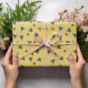 Papel De Regalo Abeja Melífera de Moda Amarilla Zumbante de Primav