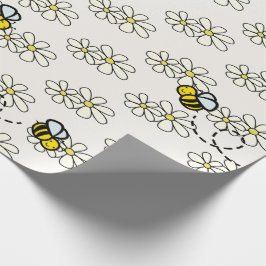 Papel De Regalo Abeja Mielera Amarilla y Patrón de Margarita Blanc