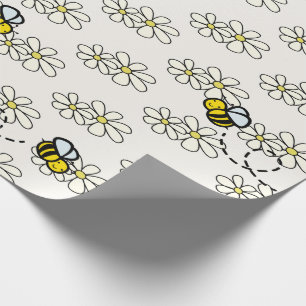 Papel De Regalo Abeja Mielera Amarilla y Patrón de Margarita Blanc