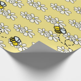 Papel De Regalo Abeja Mielera Amarilla y Patrón de Margarita Blanc