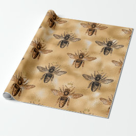 Papel De Regalo Abeja Reina Miel Bronce Sostener Corona Vintage
