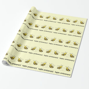 Papel De Regalo Abejas con corazón feliz aniversario!